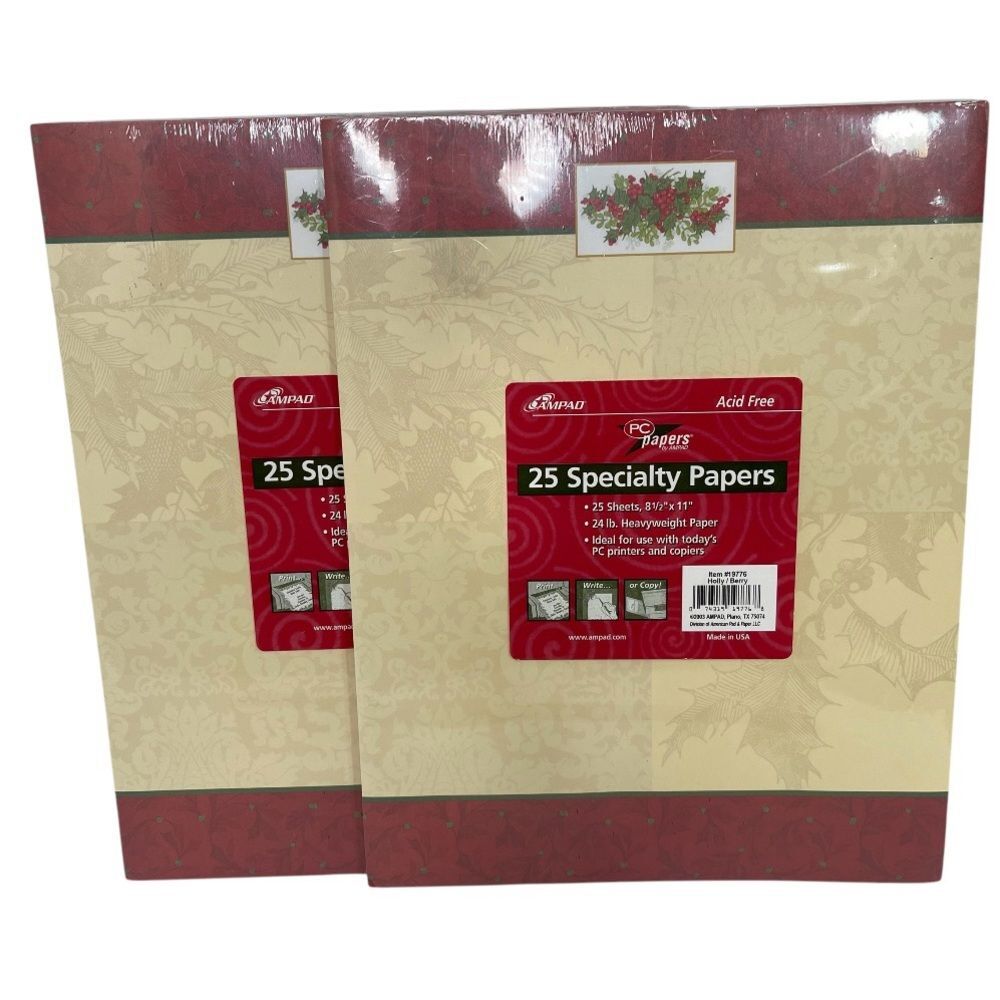 Vintage Christmas Ampad Holly Berry Specialty Printer Paper Set of 2 25 Pack